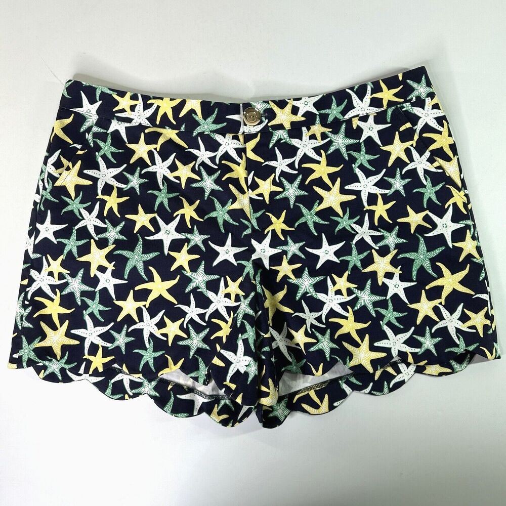 Cappagallo Shorts Womens Size 12 Starfish‎ Print Scallop Hem Beach Pockets Blue